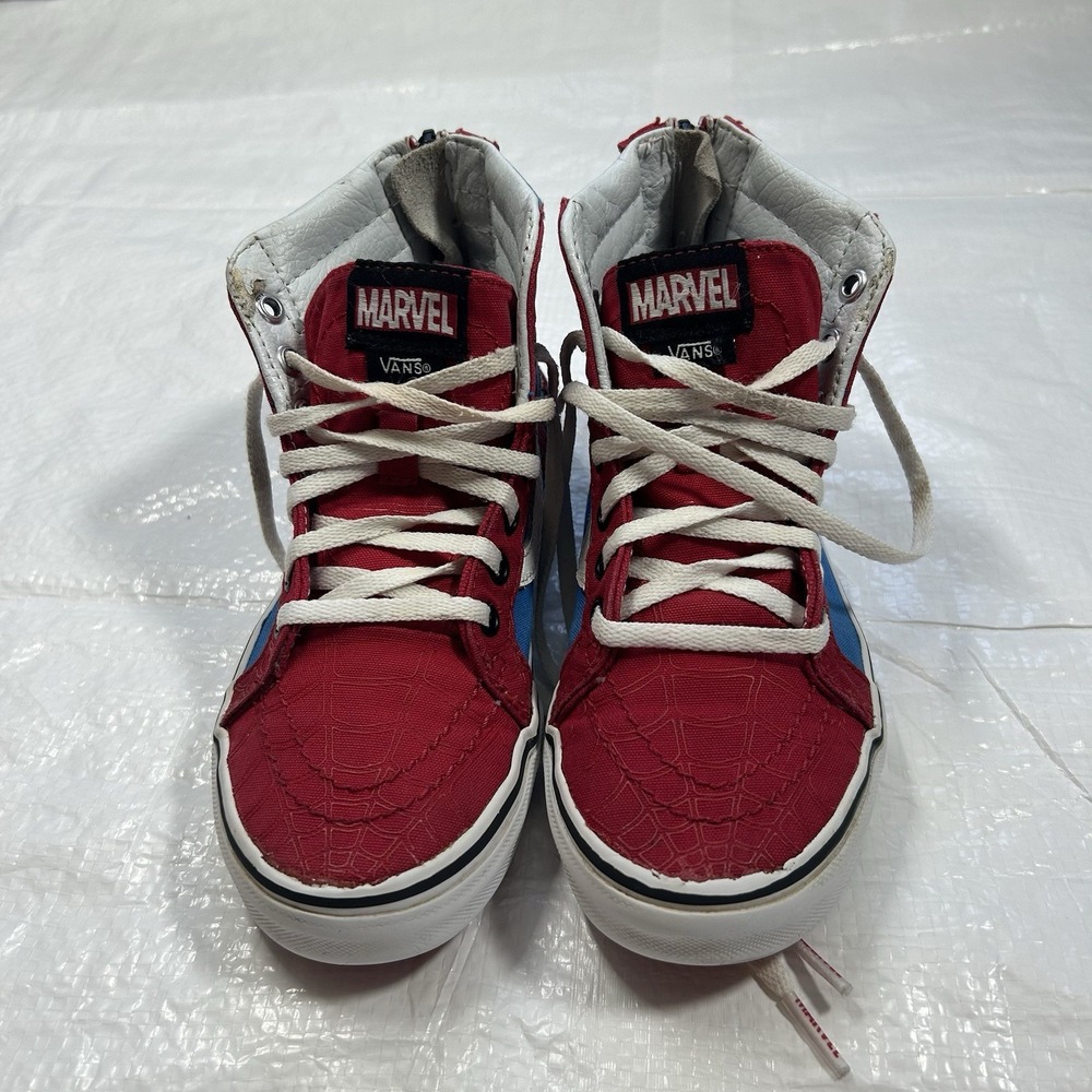 Vans x Marvel Spider-Man Sk8-Hi Zip High Top Sneakers - Kids Size 2.0 (Red/Blue)